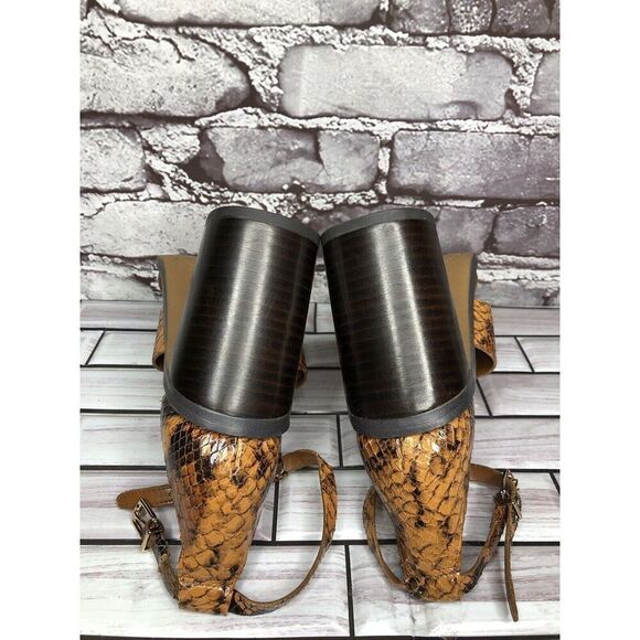 Franco Sarto Dandelion Snake Print Ankle Strappy Brown Leather Heels Women Sz 6M - Picture 14 of 16